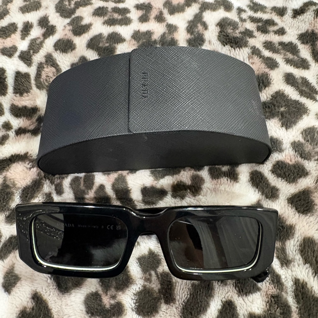 Prada Black Rectangular Sunglasses With Matching Black Case